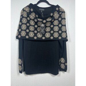Sierra & Sage Black Snowflake Sweater With Matching Scarf Set, Size-L